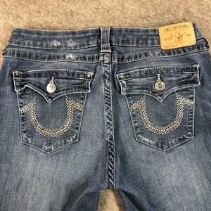 True Religion Womens 32 Blue Curvy Skinny Flap Pockets Studded Logo Jeans